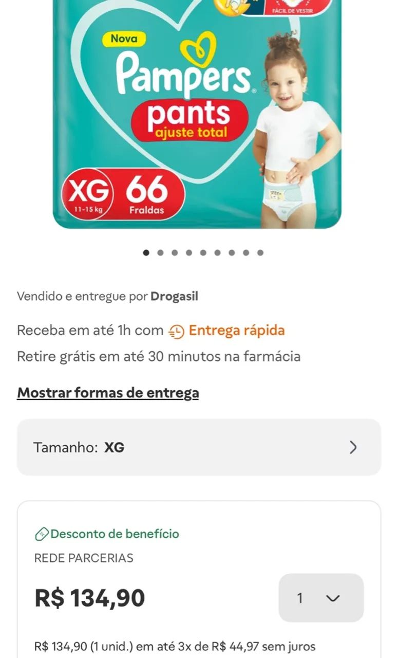 FRALDA PAMPERS PANTS AJUSTE TOTAL XG 66 unid - Foto 3