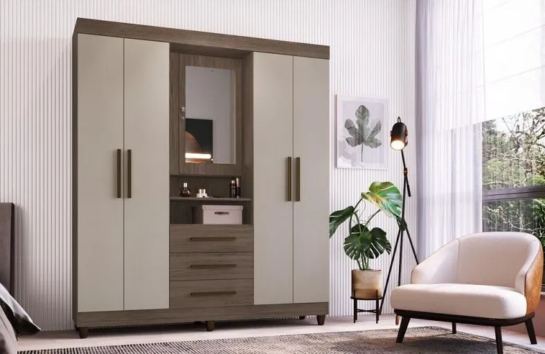 Guarda-Roupa 4 Portas com Espelho Moderno