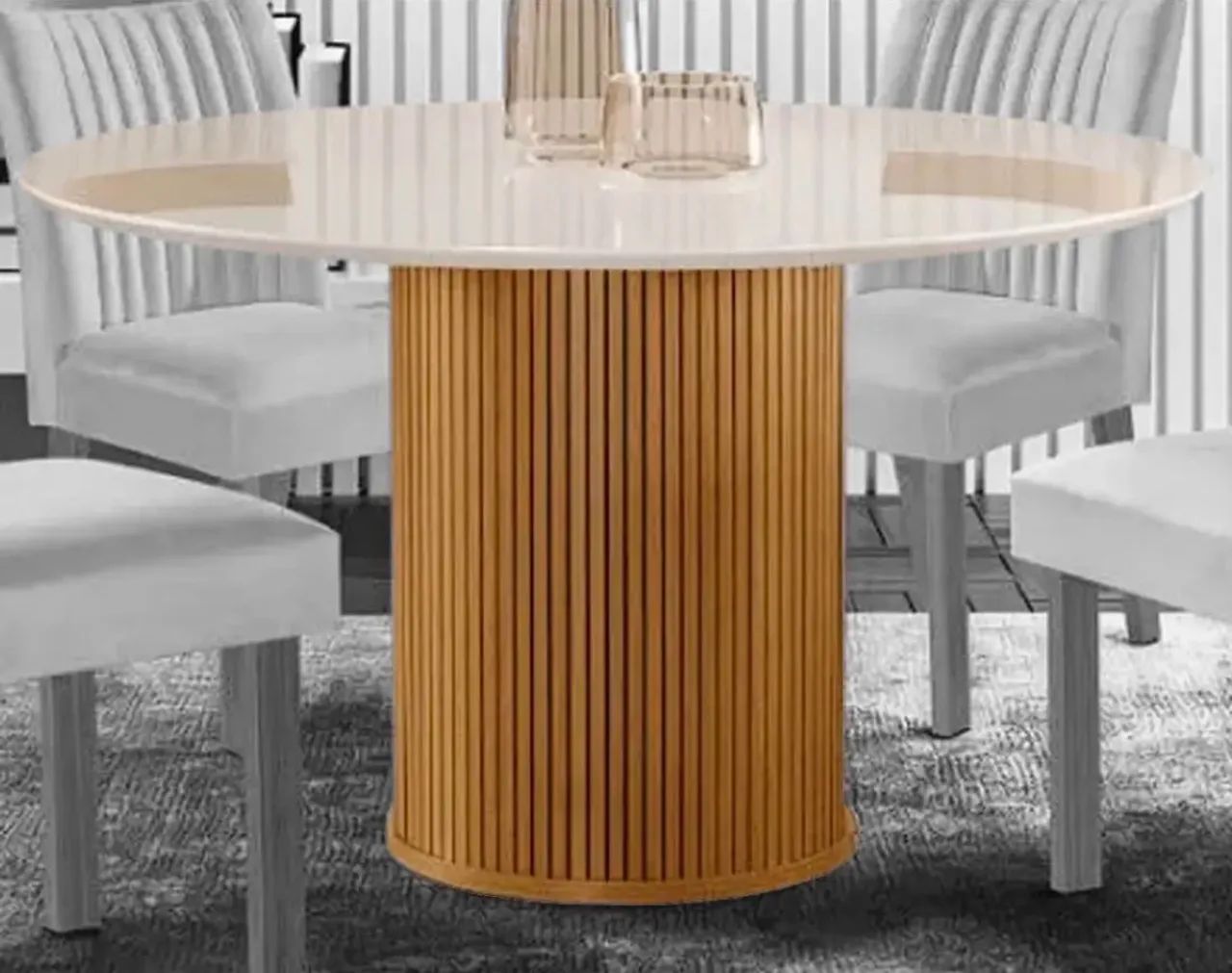 Mesa Jantar  Redonda com Vidro 110×110 Base Ripado p32 - Foto 2