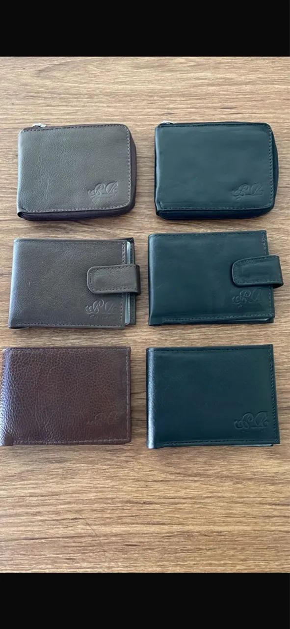 Carteiras de couro masculinas diversas cores e modelos