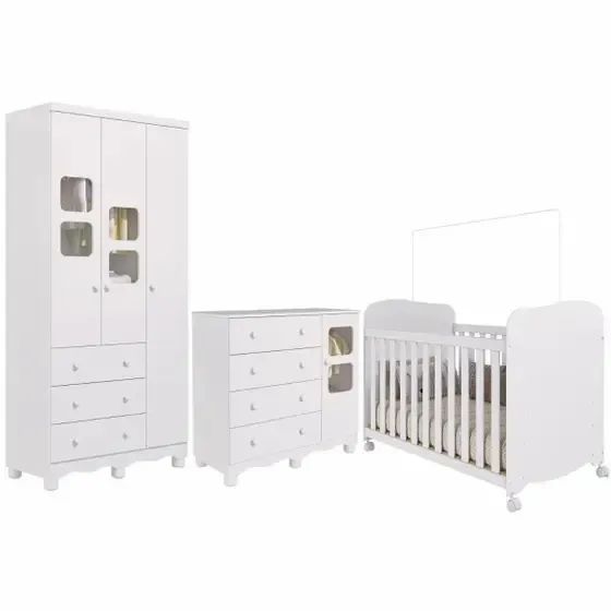 Quarto Infantil Uli 100% MDF (Roupeiro 3 Portas + Comoda + Berço Americano) - Foto 2