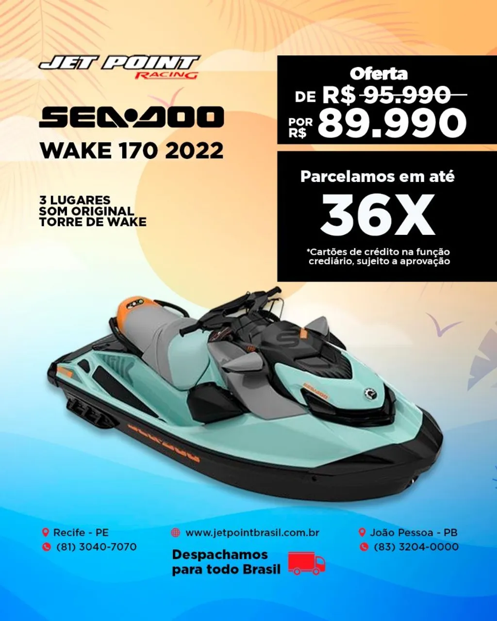 SEA DOO WAKE 170 2022, Som Original, Revisado, Muito Novo, PARCELAMOS 36x
