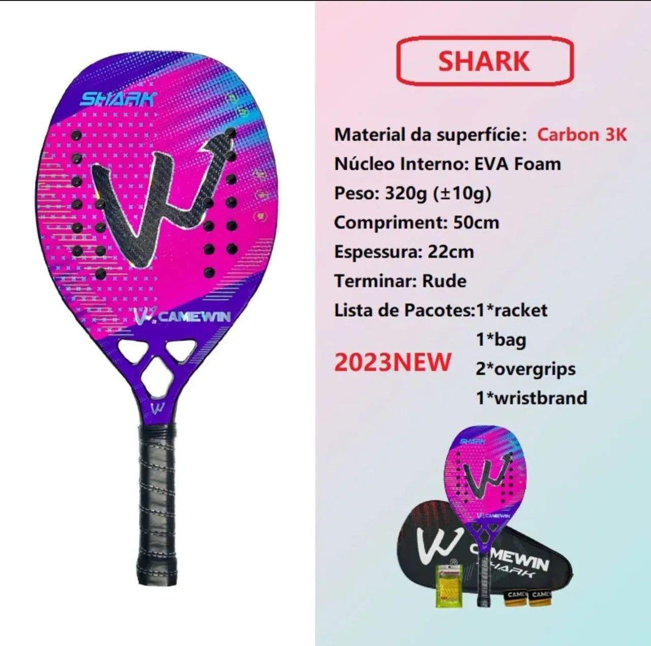 Raquete de Beach Tennis Shark Camewin - Foto 3