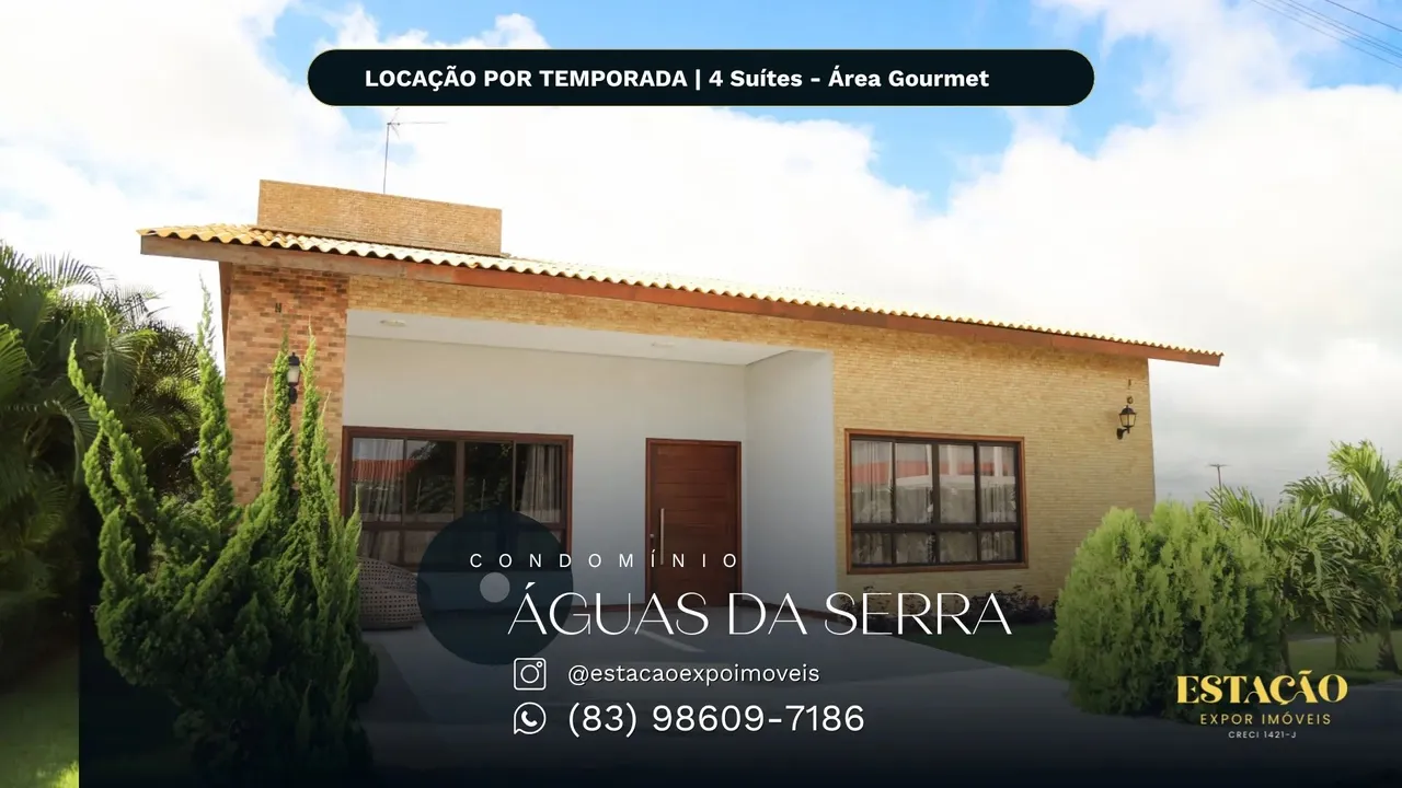 LOCAÇÃO NO ÁGUAS DA SERRA | Casa para Locação por Temporada com 4 suites climatizadas. Ban