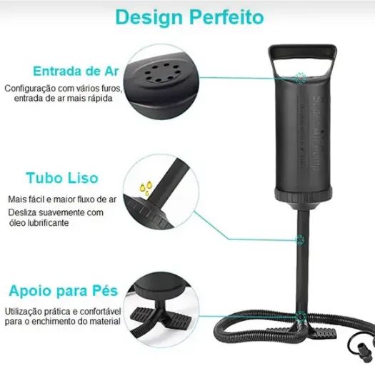 Inflador Manual Bomba De Ar 30cm Colchão Inflável Piscina Bola Pilates z1266 - Foto 6