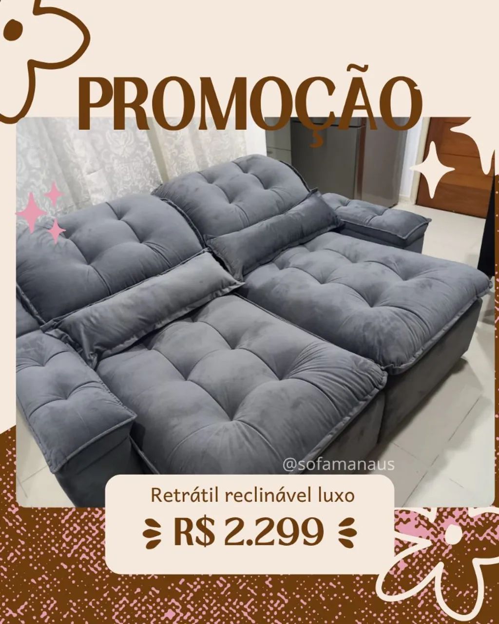 SOFÁ RETRÁTIL DE LUXO ENTREGA GRÁTIS MANAUS  - Foto 4