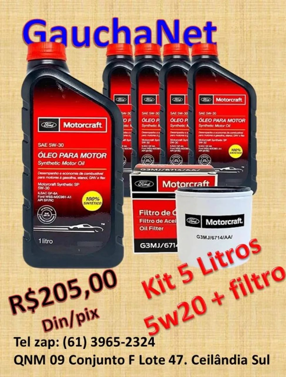 KIT 5 LITROS OLEO 5W20 + FILTRO DE OLEO ford ka fiesta 