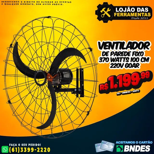Ventilador de Parede Fixo 1 Metro 370 Watts 220V Goar