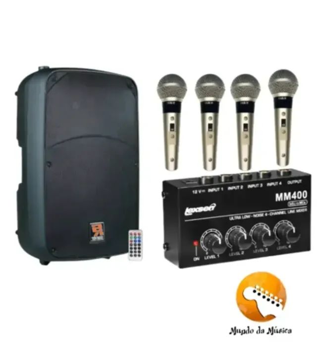 KIT SR315 STANER CAIXA C/Mixer De Audio Compacto + 4 Microfones Dls-8