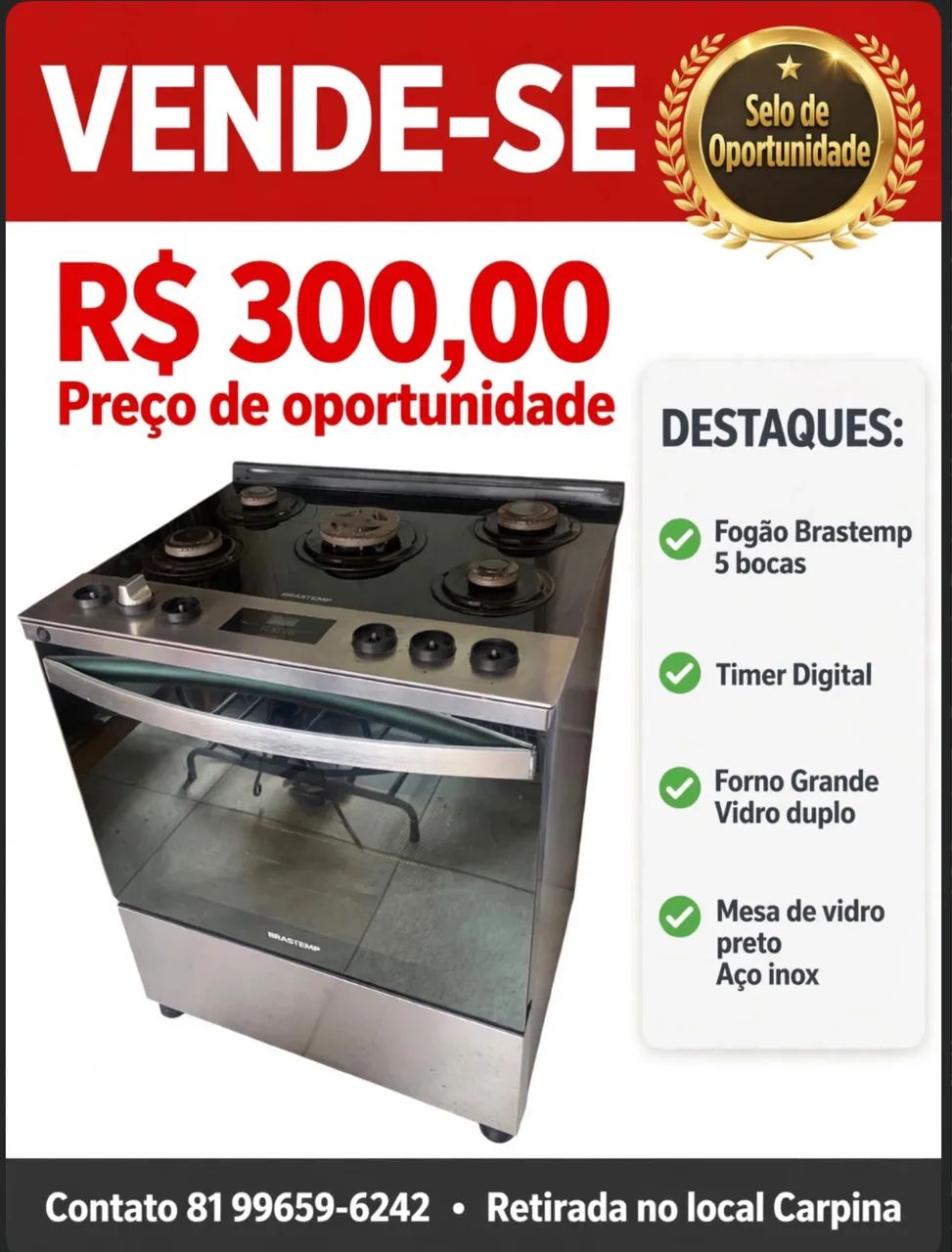 Fogão 5 bocas  Brastemp 