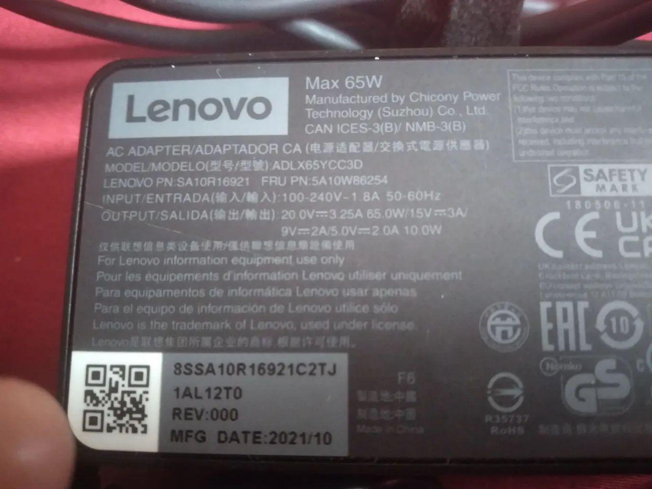 FONTE LENOVO MODELO ADLX65YCC3D MAX 65W - Foto 2