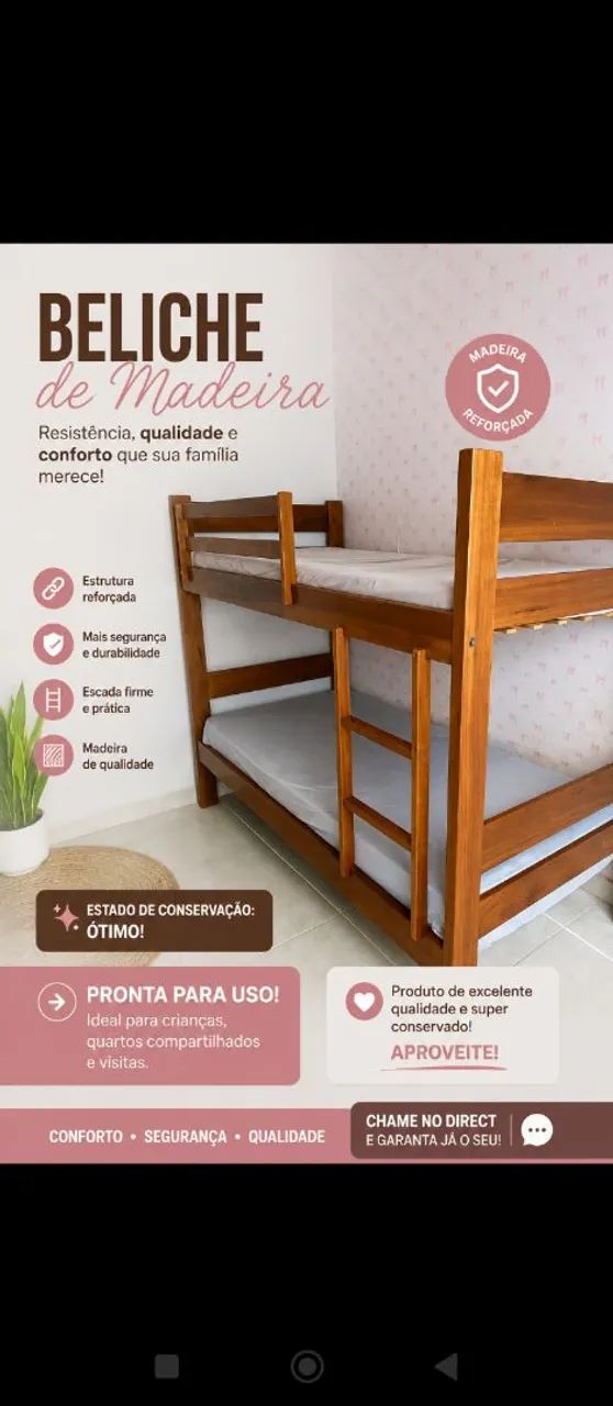 Cama Beliche semi nova  madeira maciça 