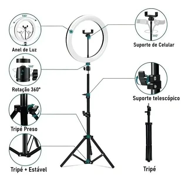 Ring Light 12" 30cm Com Suporte de Celular + Tripé 2.10m Oberon OR-PL812 - WZetta - Foto 5