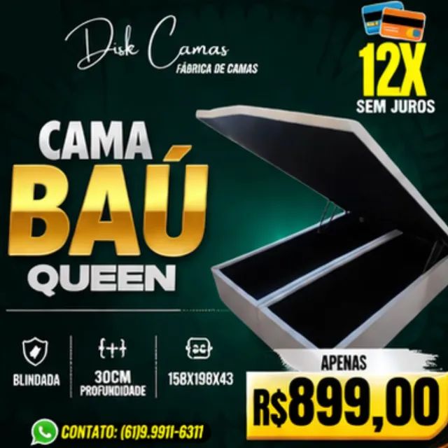 Cama Baú Queen com Mega Espaço + 12x Sem Juros. Só aqui na Disk Camas!