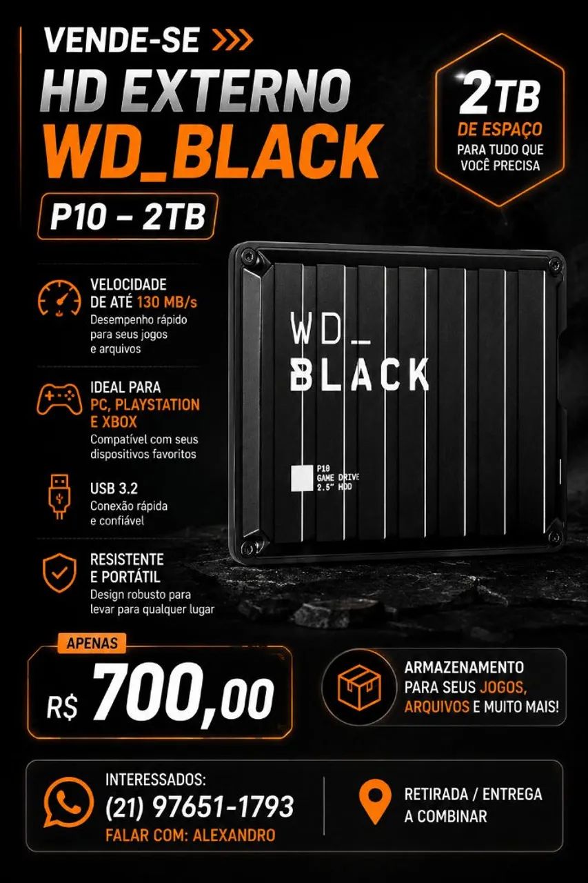 HD EXTERNO WD_BLACK P10 2TB - Foto 2
