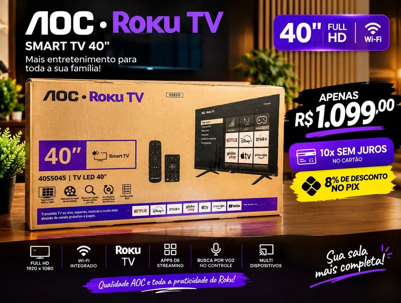 SMART TV AOC 40 NOVA NA CAIXA