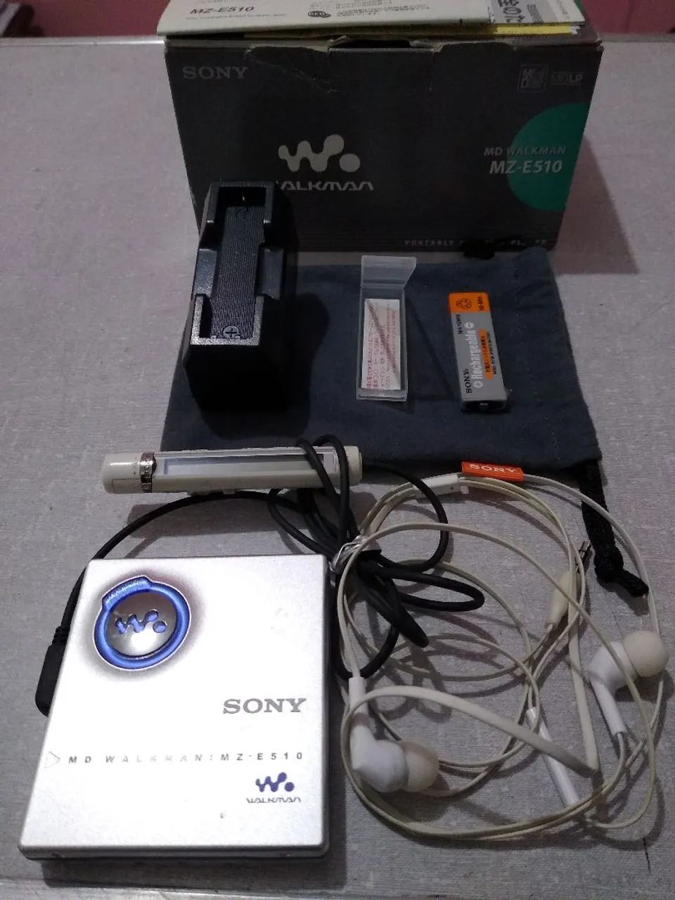Raridade! Mini Disc(MD)walkman Sony MZ E510,c/acessórios completo