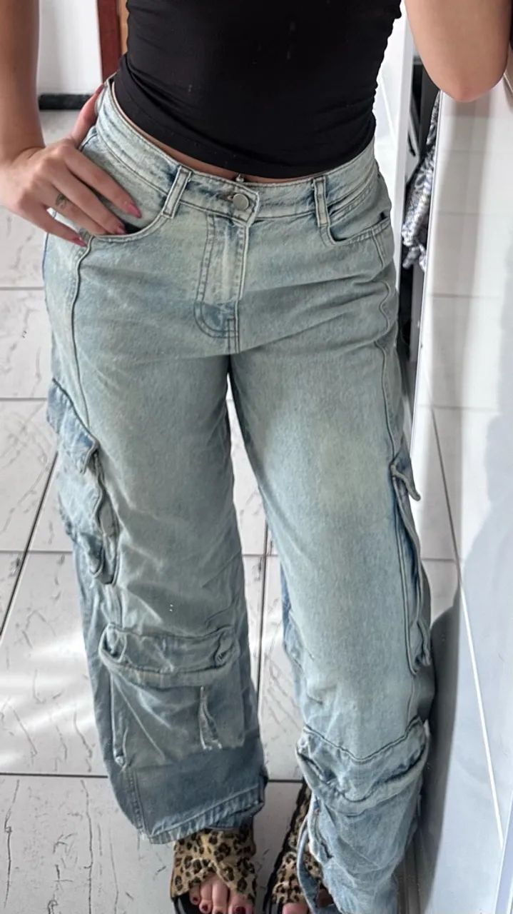 Calça cargo jeans da Zara - Foto 4