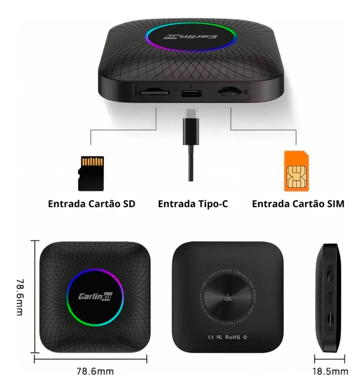 Carplay Carlinkit Box Streaming Android 13 Wi-Fi 8gb + 128gb - Foto 3