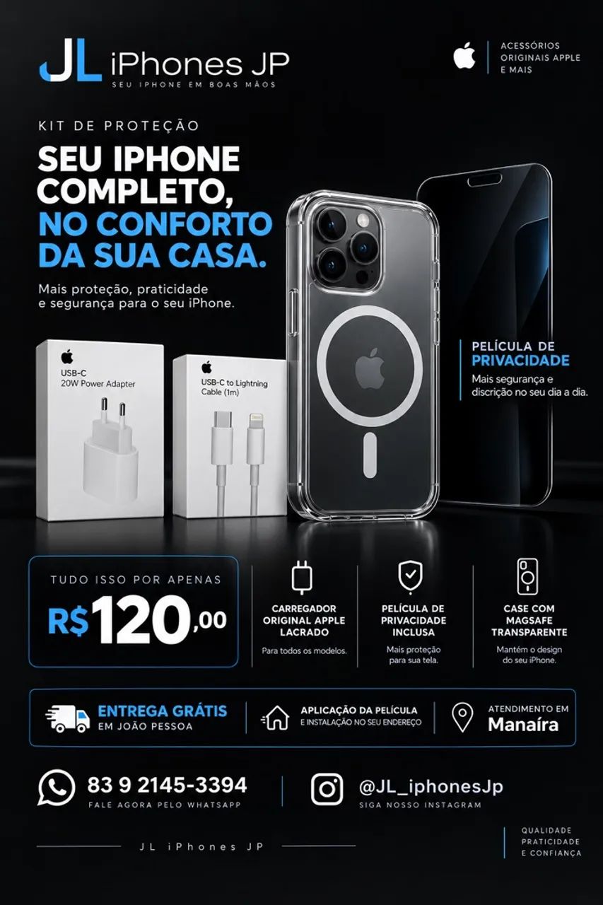 KIT PROTEÇÃO IPHONE COMPLETO NO CONFORTO 
