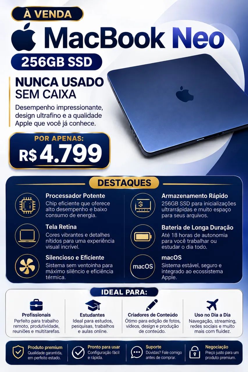 MacBook Neo 256gb Sem Uso