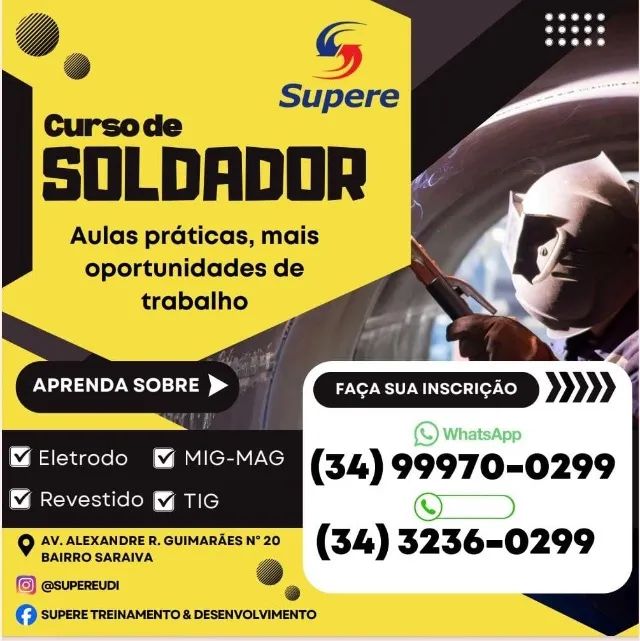 CURSO DE SOLDAGEM - MIG, MAG, TIG, ELETRODO REVESTIDO