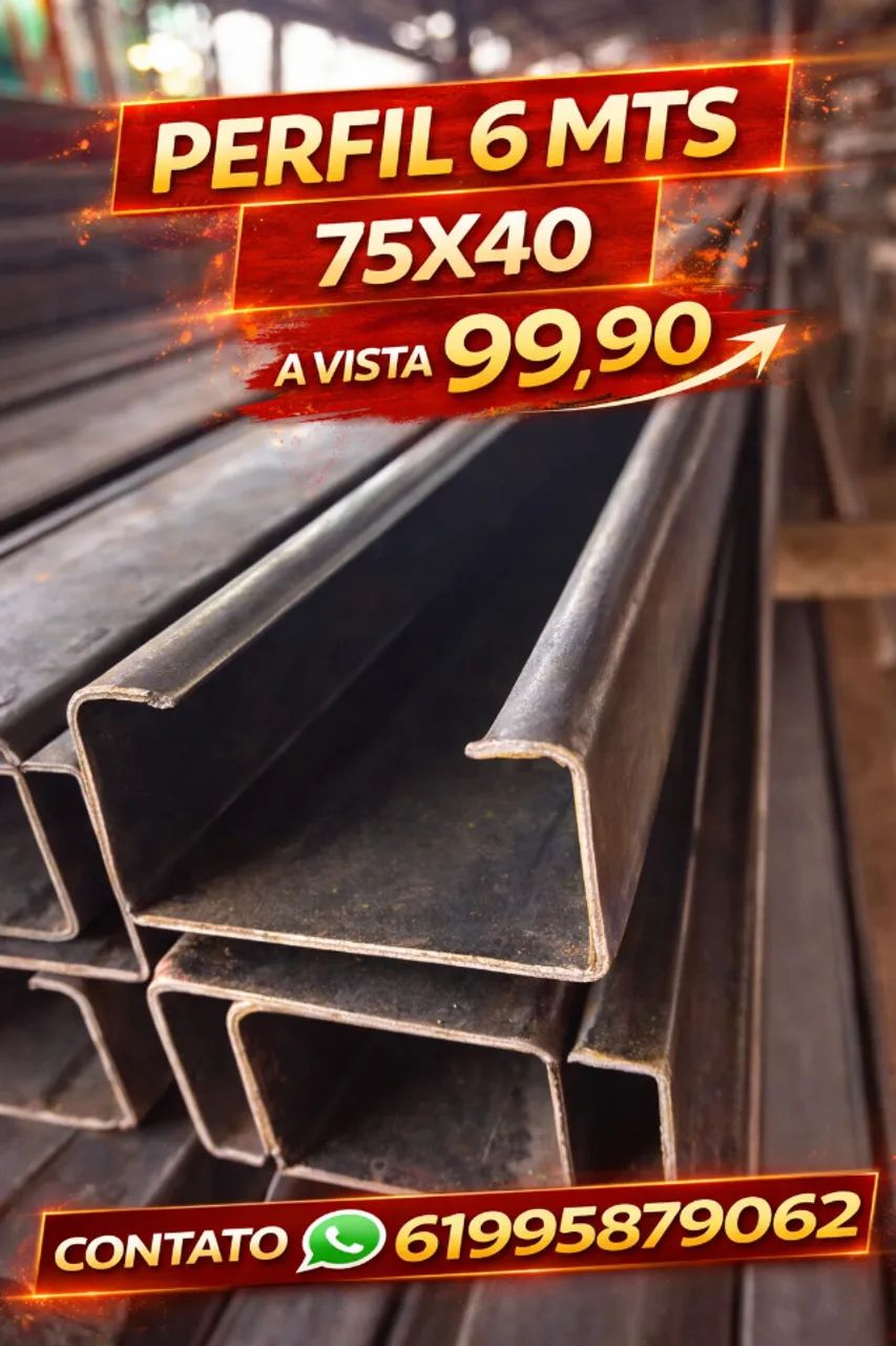 Ferro barato - perfil enrijecido 6 metros 75x40 promoção a vista R$99,90