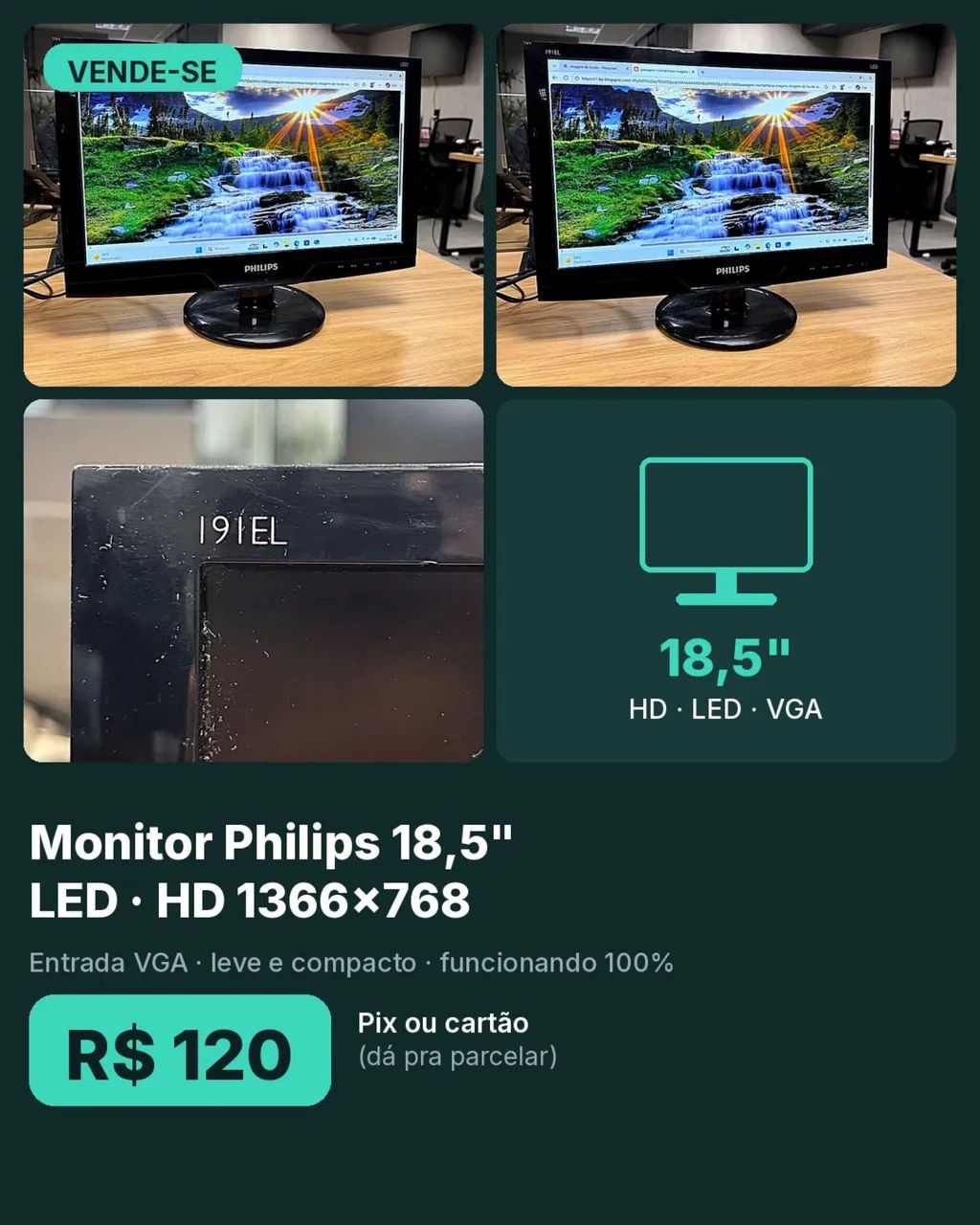 Monitor Philips LED 18,5 polegadas HD - Foto 3