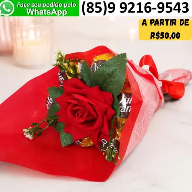 Kit Presente Dia dos Namorados Buquê de Rosas Vermelhas Chocolates