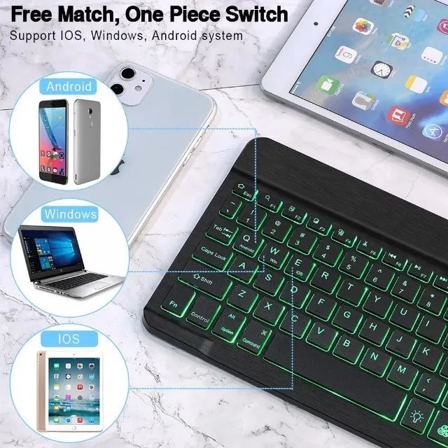 Teclado Bluetooth Abnt Com Iluminação P/ Tablets e Ipads - Foto 2