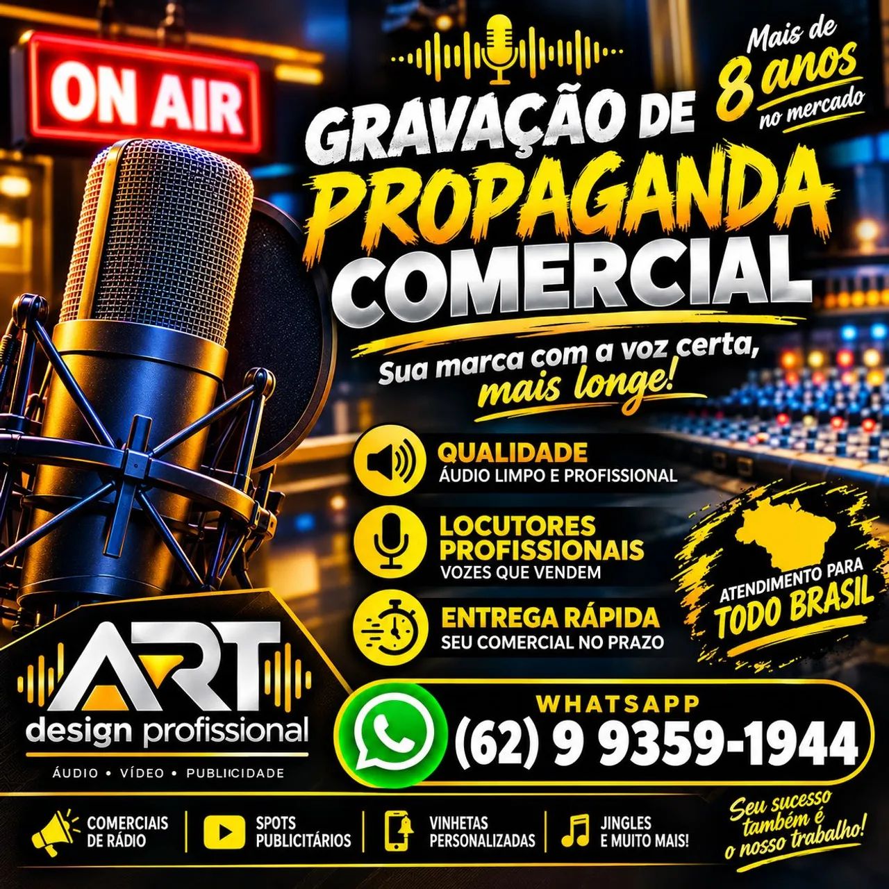 Gravação de propaganda comercial spots e vinhetas