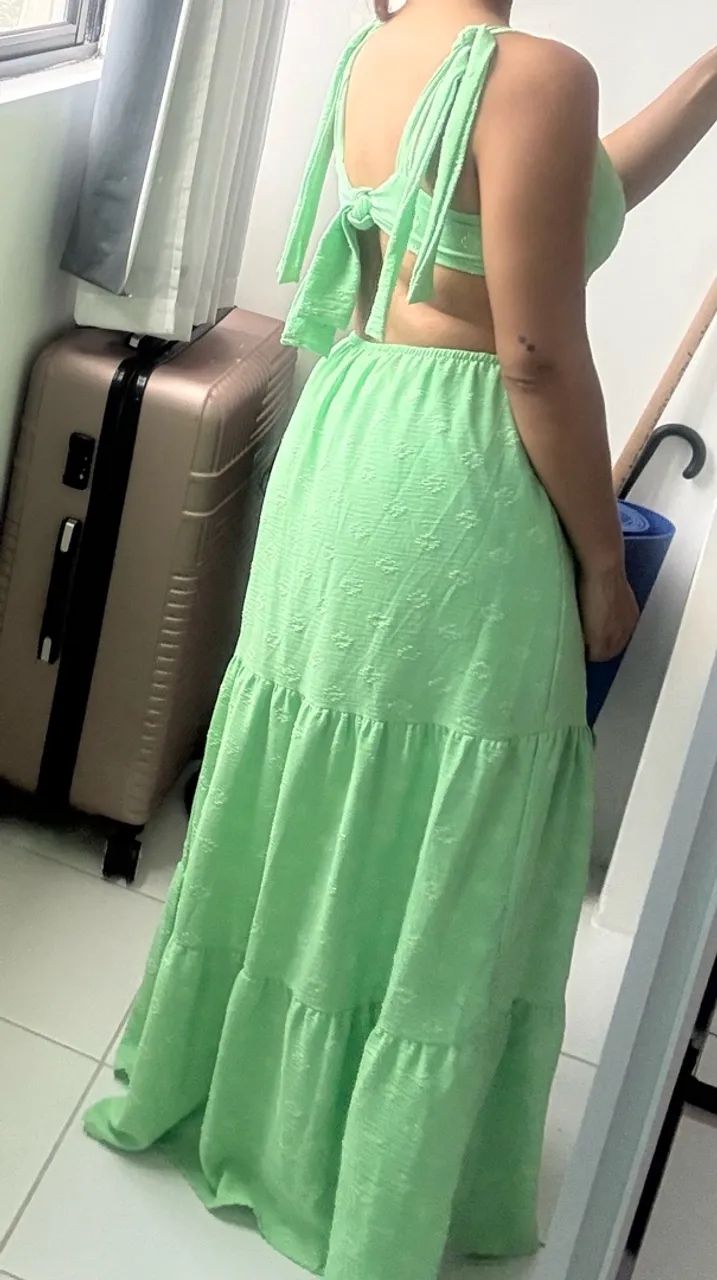 Vestido longo verde claro - Foto 3