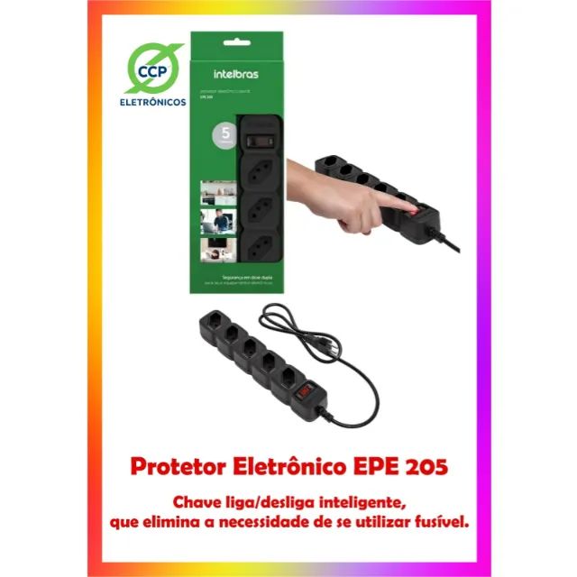 Protetor Eletronico C/ 5 Tomadas Epe 205 Preto Intelbras não usa fusível