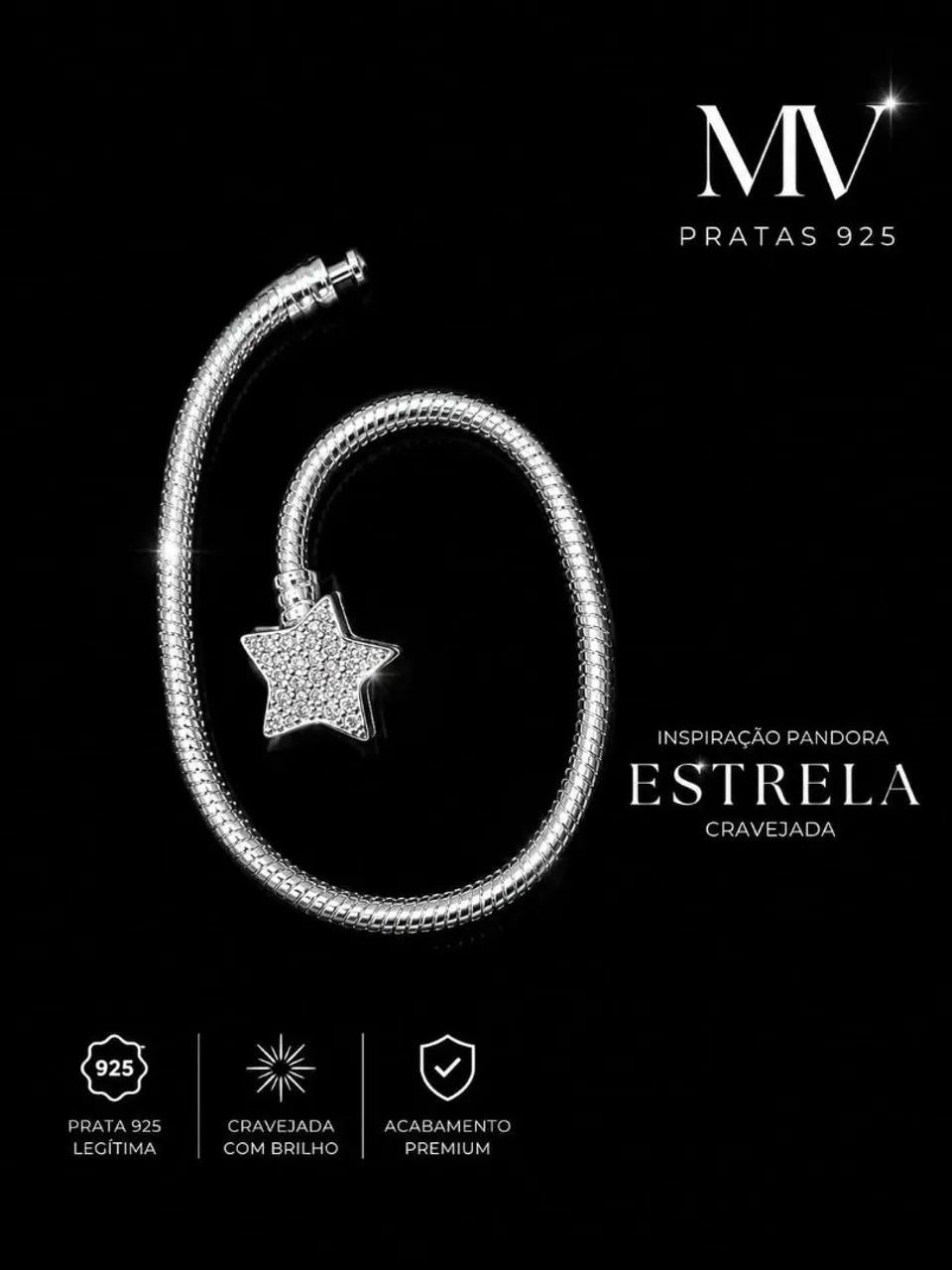 Pulseira inspiração pandora fecho estrela cravejada - Foto 2