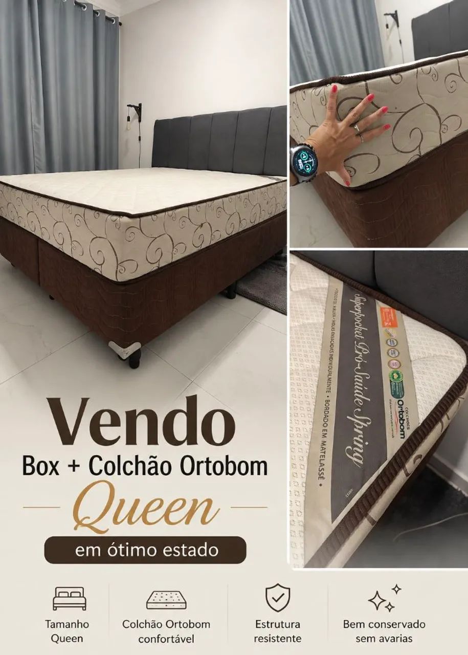 Vendo Colchão + Box Queen Ortobom