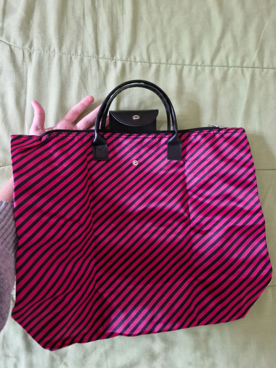 Bolsa grande listrada rosa e preto - Foto 2