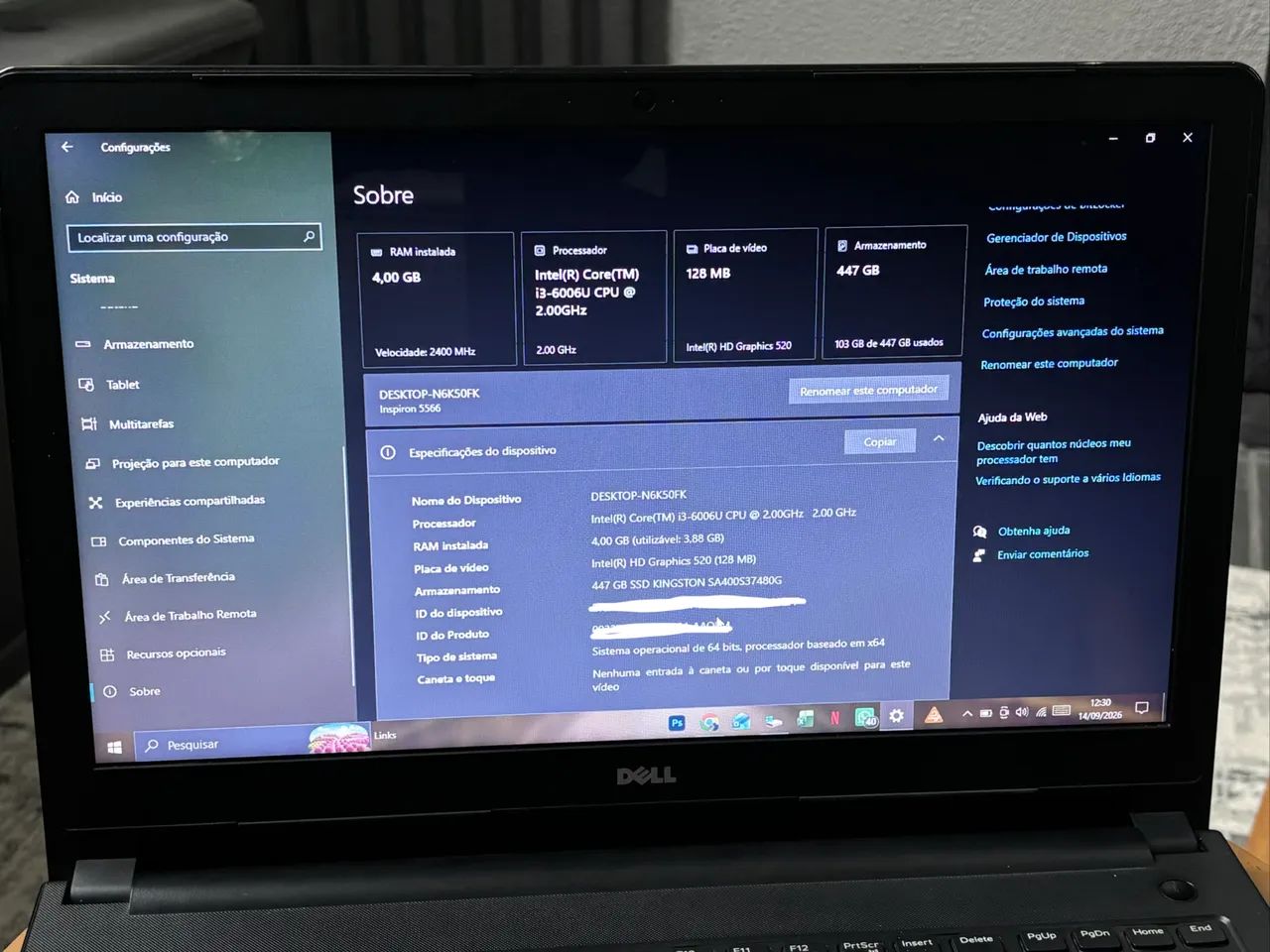 Notebook Dell Inspiron 15 5000 i3 4GB 480GB SSD - Foto 4