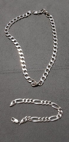 Pulseira e corrente de prata 86gm