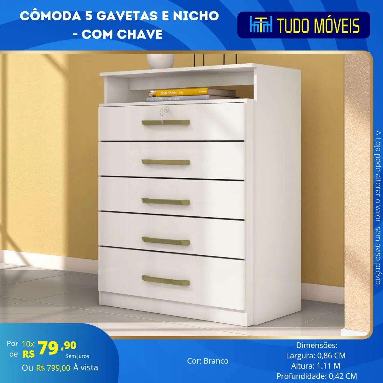 INSTA @TUDO_MOVEIS / CÔMODA 05 GAVETAS (01 COM CHAVE)
