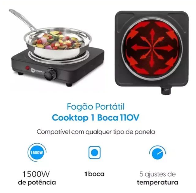 Fogão Cooktop Portátil Elétrico 1 Boca 1500w 110v Preto - Foto 3