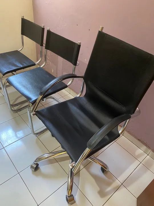Jogo de Cadeiras para Escritório em inox e couro  - Foto 3