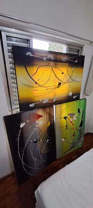 Conjunto de 3 quadros abstratos