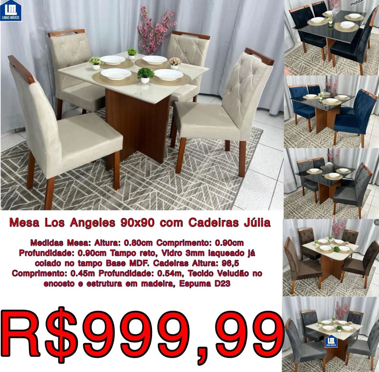 Mesa Los Angeles 90x90 com Cadeiras Júlia