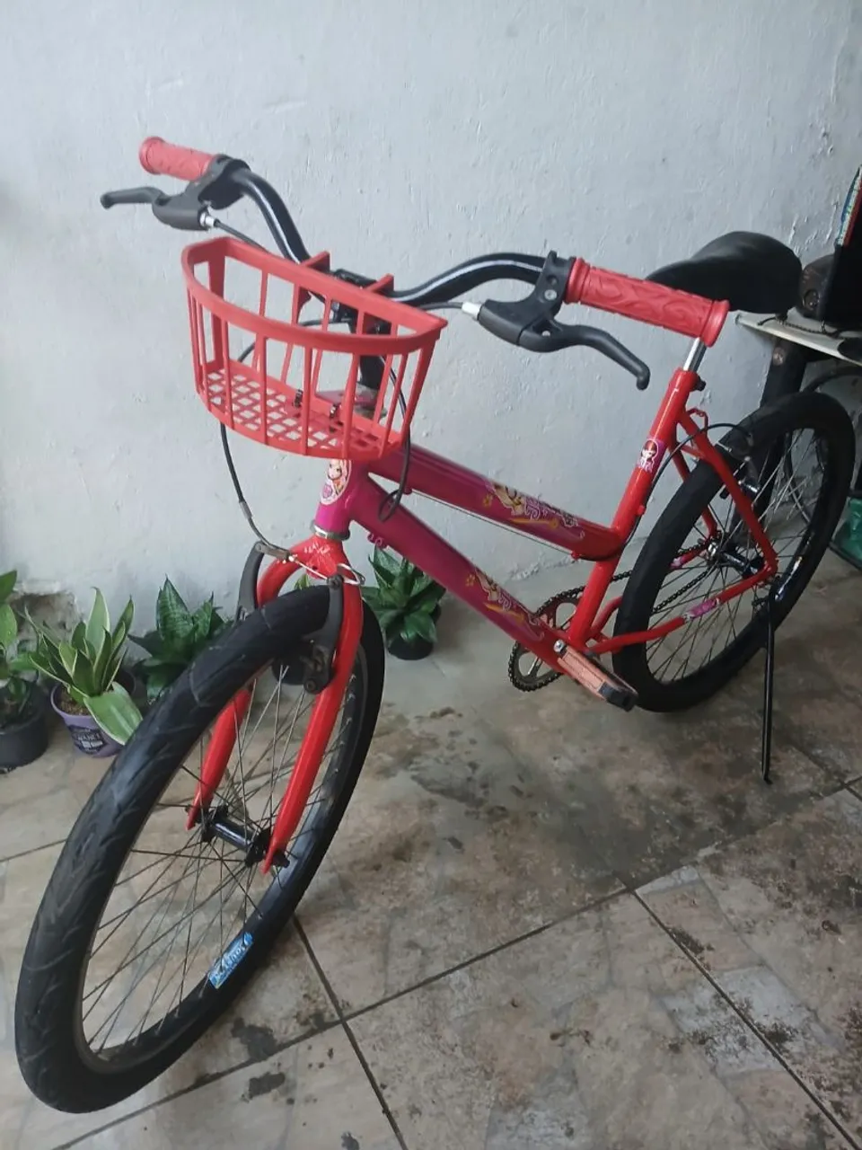 Bicicleta Vermelha e Rosa com Cesta