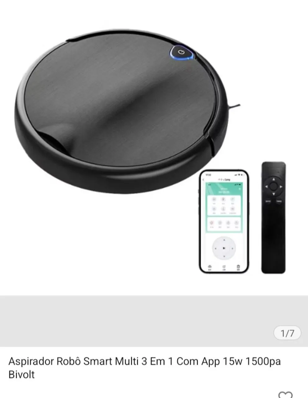 Aspirador Robô Smart 3 em 1 com App 15W 1500pa