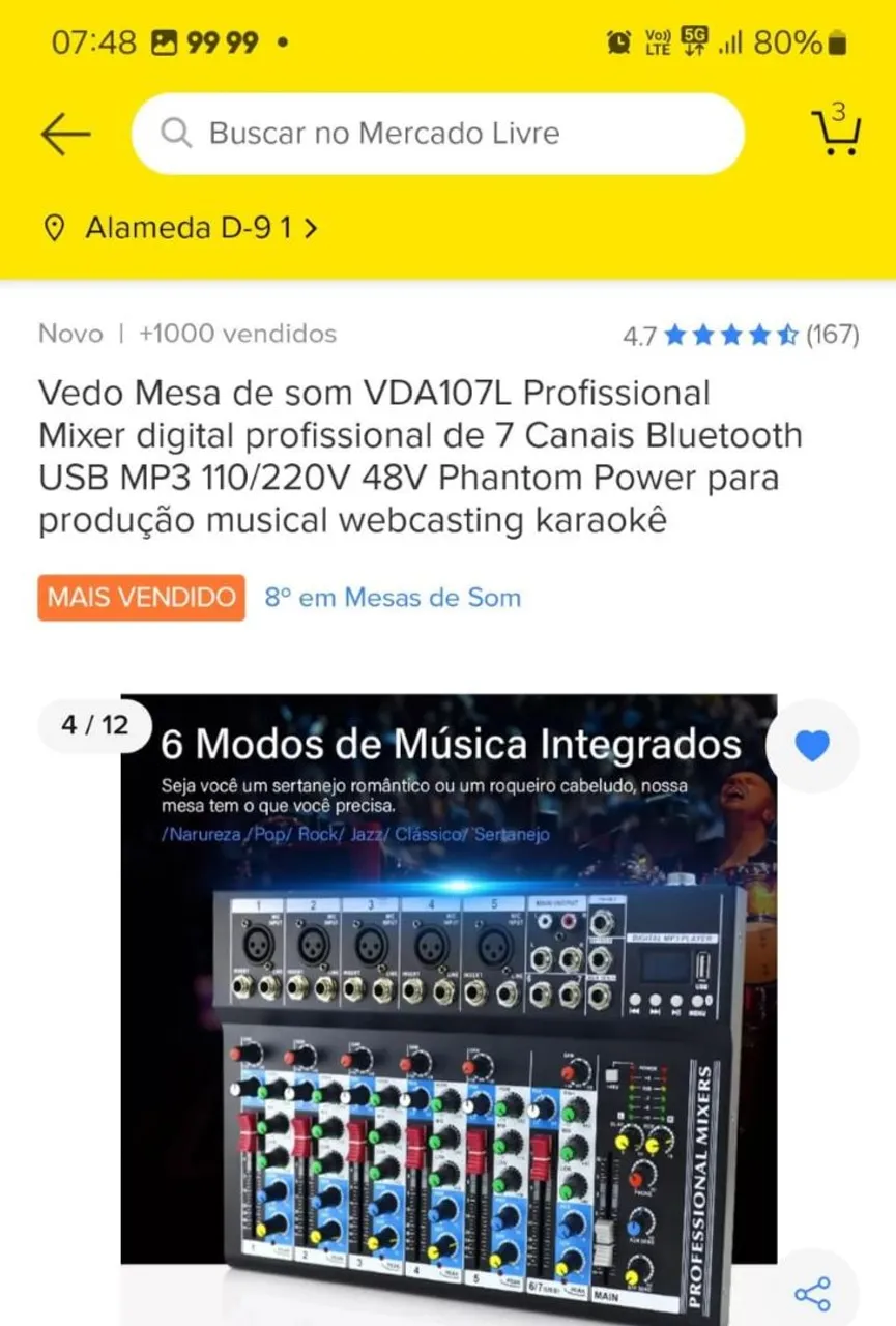 Mesa de Som VDA107L Profissional 7 canais Bluetooth