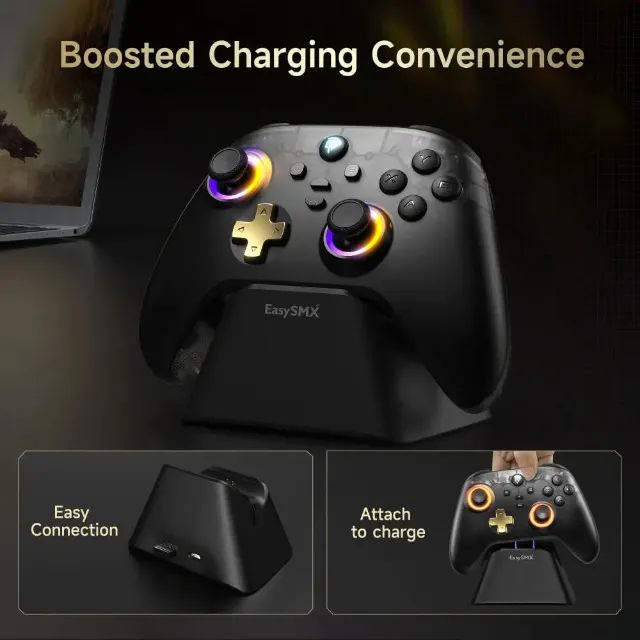 Controle Sem Fio EasySMX D05, Wireless, BT, RGB, Hall Effect, PC/Android/SW/IOS. 12x 27,49