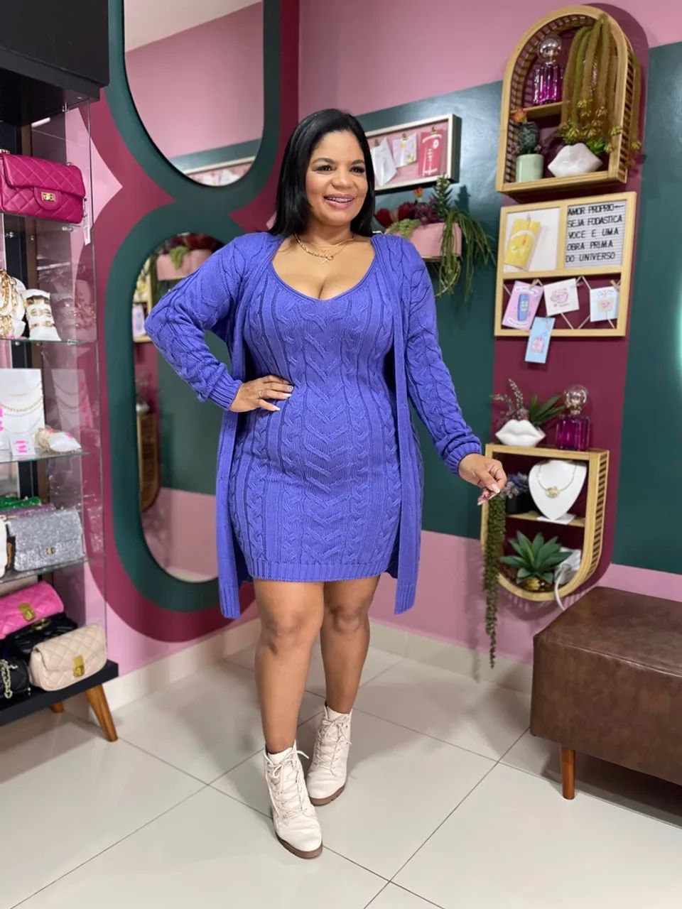 Conjunto de Tricô - Vestido e Cardigan  - Foto 2