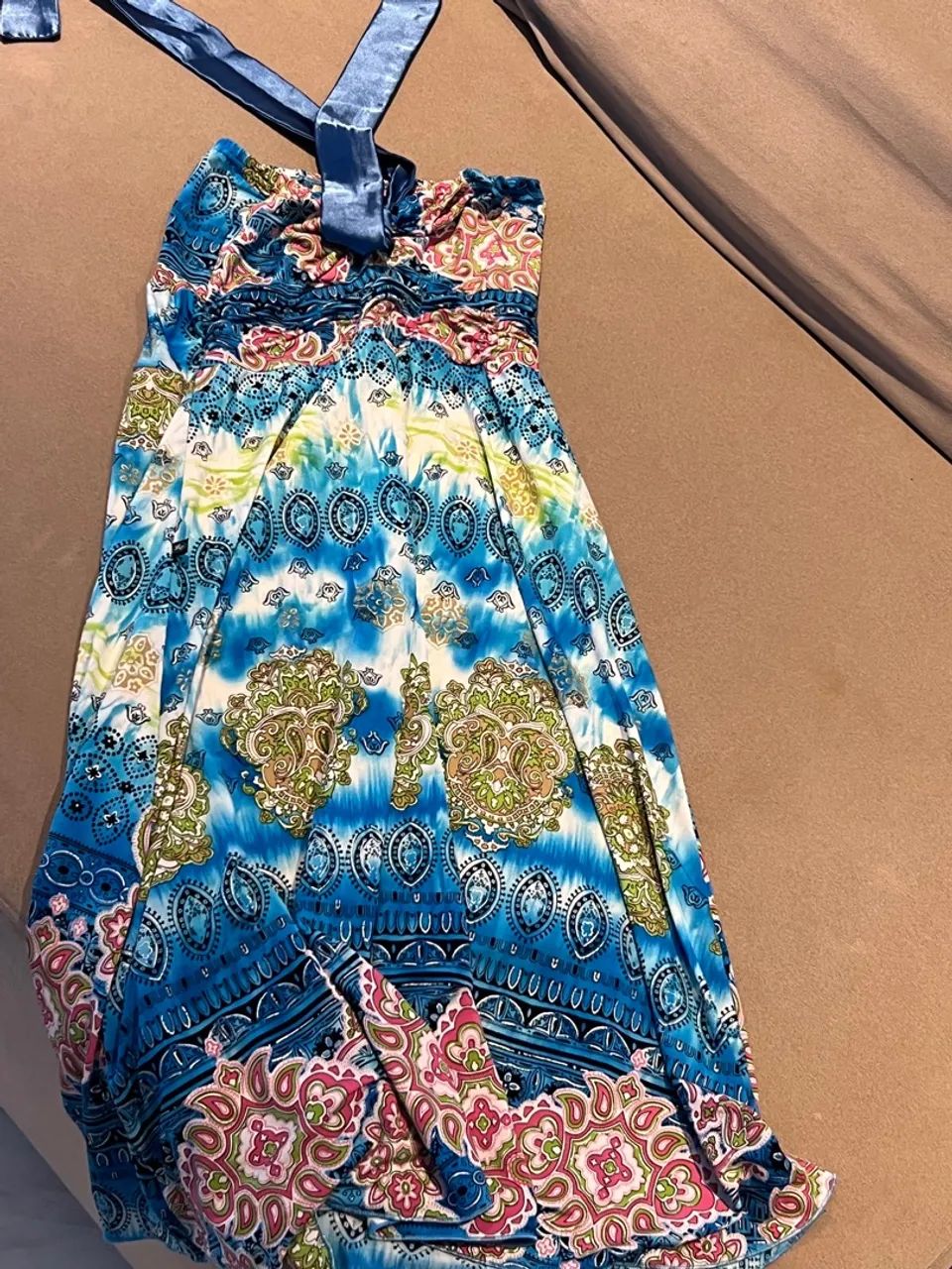 Vestido longo estampado azul