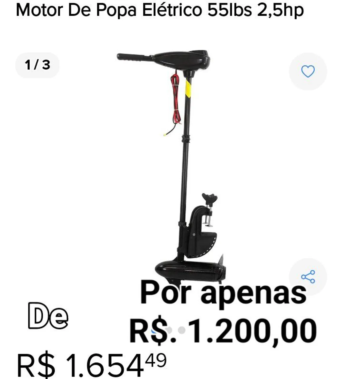 Motor de Popa Elétrico 55lbs 2,5hp